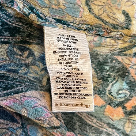 Soft Surroundings L/S Embroidered Embossed Emerald Shira Peasant Blouse Sz 3X - Picture 11 of 14